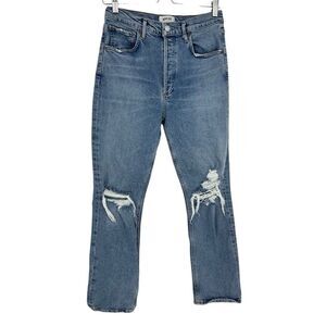 AGOLDE Womens Riley High Rise Straight Cropped Jeans Size 27 Distressed Blue